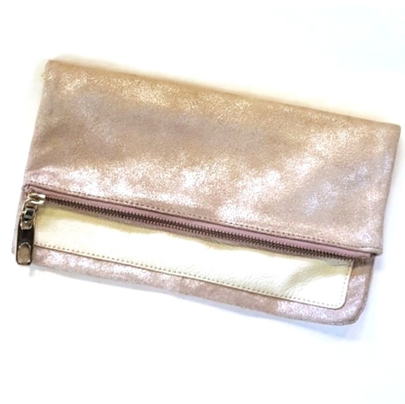 Gap Clutch Rose Metallic Gold Leather Purse Bag - Picture 1 of 7